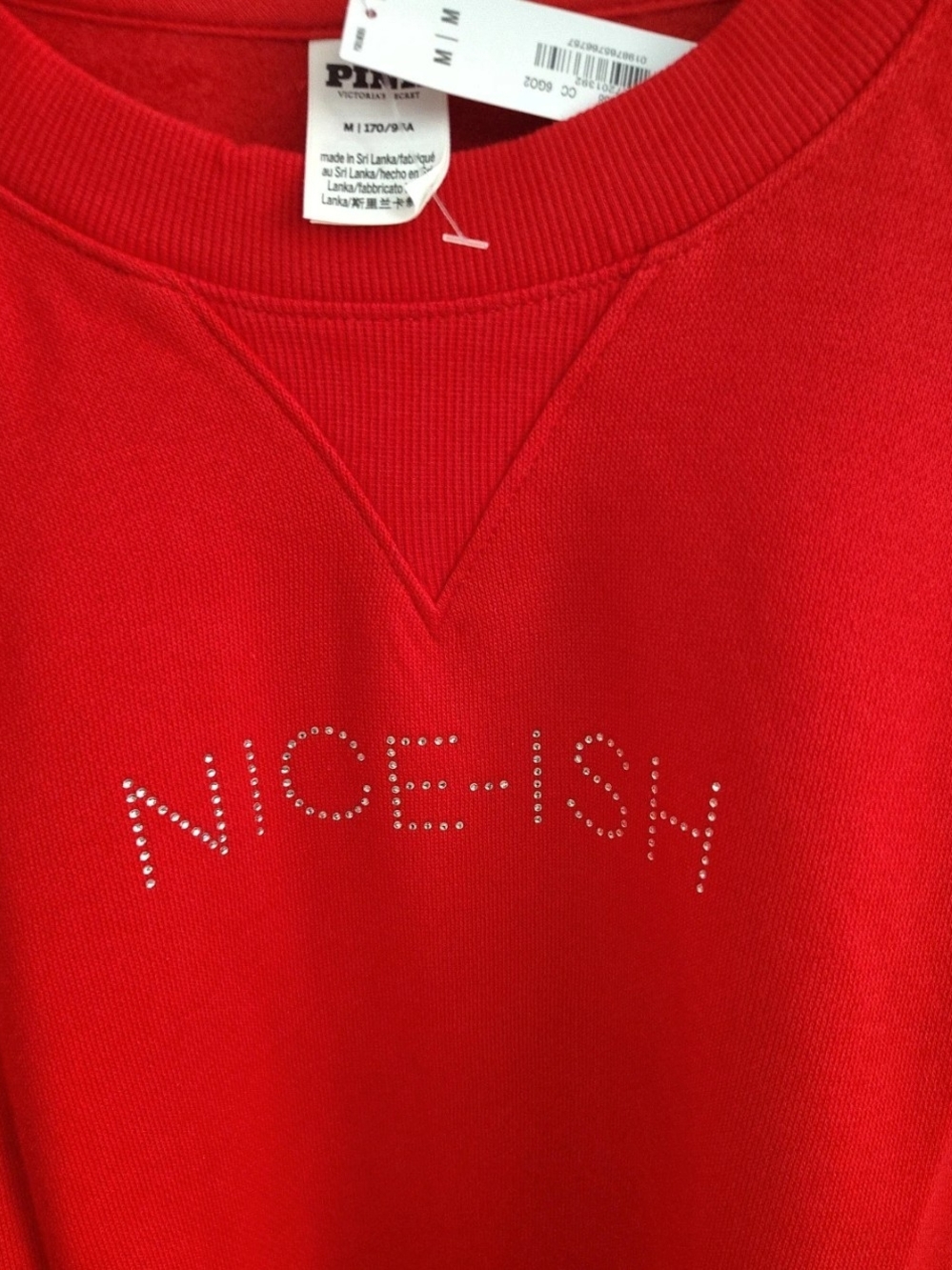 PINK Victoria's Secret Red Crewneck Sweatshirt with Rhinestone NICE-ISH Script